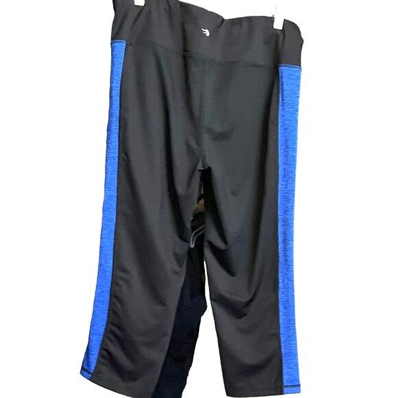 IDEOLOGY HIGH-RISE  CROPPED YOGA LEGGINGS, WOMENS, L, BLACK WITH BLUE STRIPES - Picture 4 of 12